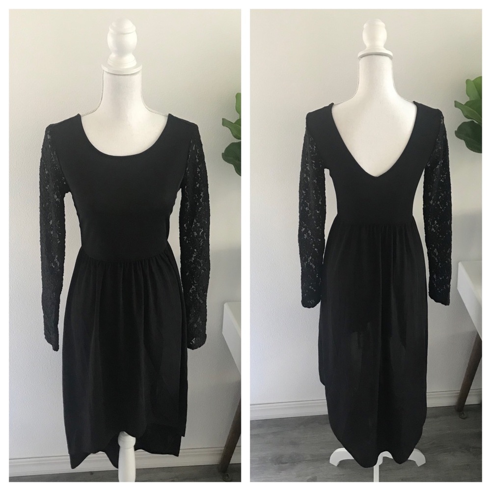 forever 21 black lace dress long sleeve midi dress medium